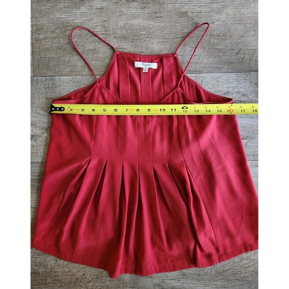 MADEWELL Red V Neck Spaghetti Strap Pleated Tank Top Cami Blouse Women's Size 4 - Picture 4 of 5